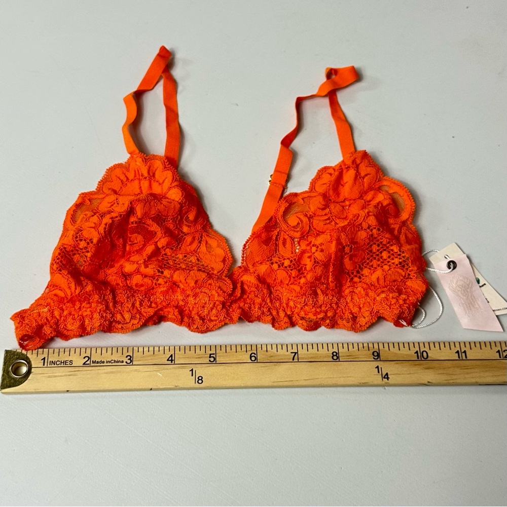 HAH x Free People Lace Chi bralittle Orange Boho Festival Bralette Size S NWT - Picture 4 of 8
